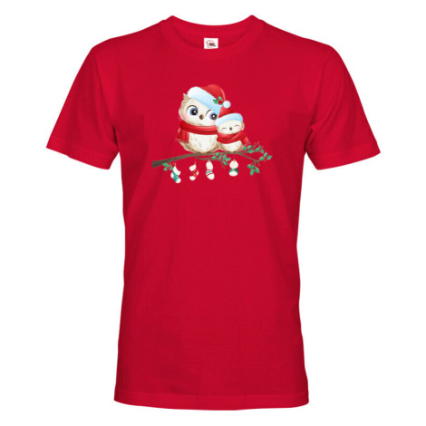 Vianočné pánské tričko s potlačou vianočných sovičiek