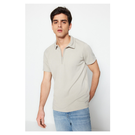 Trendyol Limited Edition Stone Regular/Normal Cut Pique Zippered Polo Neck T-shirt