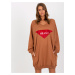 Light brown oversize long sweatshirt with app and inscription
