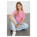 Trendyol Fuchsia 100% Cotton Basic Crew Neck Knitted T-Shirt