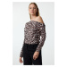 Trendyol Multicolored Leopard Printed Collar Flowy Stretchy Knitted Blouse