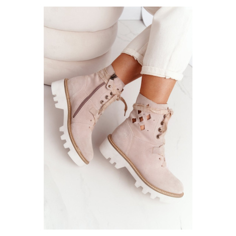 Suede Openwork Boots Maciejka Beige