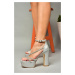 Fox Shoes M246053504 Women's Silver Fabric Stone Platform Heeled Evening Shoes