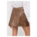Kožená sukňa Remain hnedá farba, mini, áčkový strih