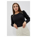 Ribbed knitted blouse with puffed sleeves - black