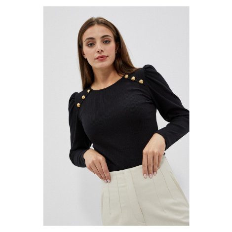 Ribbed knitted blouse with puffed sleeves - black Moodo