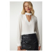 Happiness İstanbul Women's White Crepe Blouse with Window Detailed and Decollete