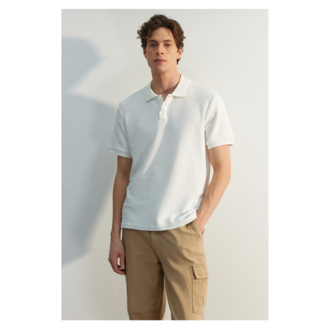 Trendyol White Regular/Regular Fit Short Sleeve Textured Buttoned Polo Neck T-shirt