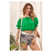 Short green blouse with puffy neckline
