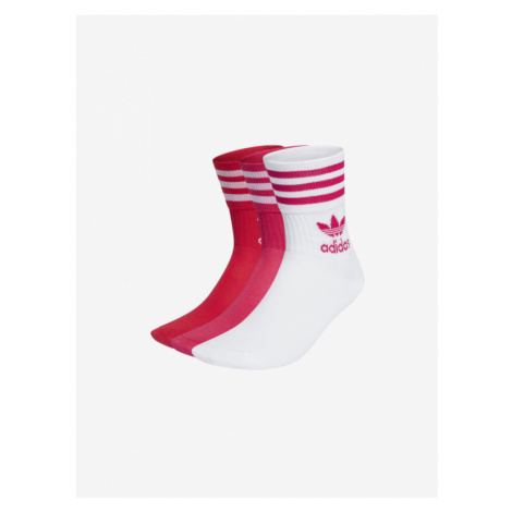 adidas Originals Mid Cut Crew Ponožky 3 páry Červená Ružová Biela