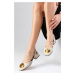 Mio Gusto Sharon Beige Color Open Back Buckle Accessory Short Heel Flat Toe Shoes