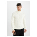 DEFACTO Men's White Standard Fit Regular Cut Half Turtleneck Basic Plain Knitwear Sweater