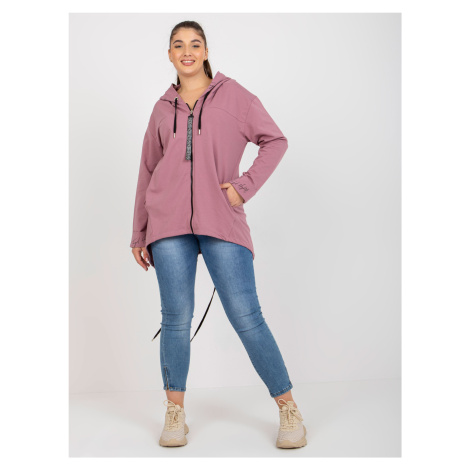 Powder pink plus size zip-up sweatshirt with ribbing