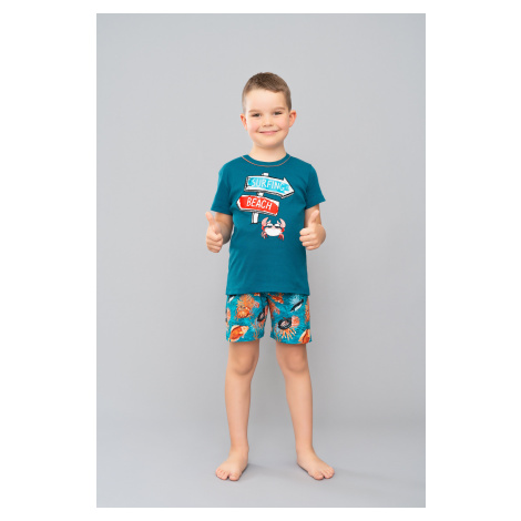 Boys' pyjamas Crab, short sleeves, shorts - teal/print Italian Fashion