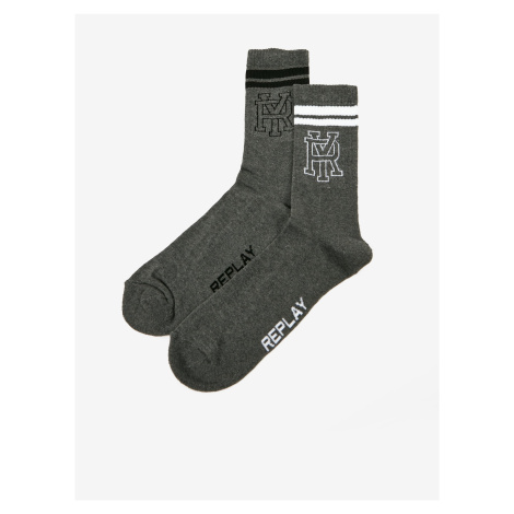 Set of two pairs of men's socks in dark gray Replay - Men