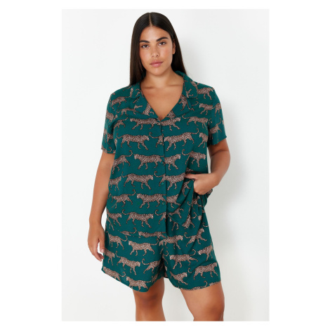 Trendyol Curve Emerald Green Patterned Shirt Collar Woven Pajama Set