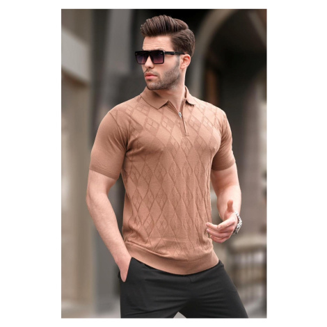 Madmext Patterned Knitwear Camel Polo Neck T-Shirt 6357