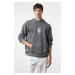 Trendyol Anthracite Oversize/Wide Cut Text Back Printed Hooded Faded Effect Sweatshirt