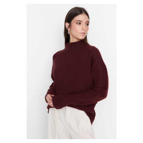 Trendyol Burgundy Wide Fit Soft Textured Basic Knitwear Sweater