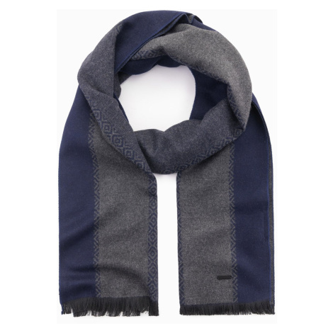 Ombre Elegant men's scarf with geometric patterns - navy blue-gray