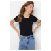 Trendyol Black Basic Crew Neck Cotton Flexible Snap Snap Knitted Body