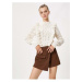 Koton Knitwear Sweater Frilly Openwork Vertical Round Neck