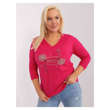 Cotton blouse in fuchsia plus size with slogan