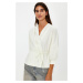 Trendyol Stone Double Breasted Tie Detail Woven Blouse