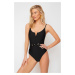 Trendyol Black Belted V Neck High Leg Regular Swimsuit