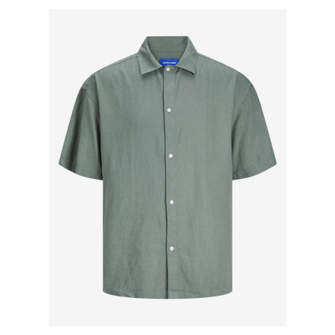 Green Men's Linen Shirt with Short Sleeves Jack & Jones Faro - Men's