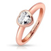 Oceľový prsteň, medený odtieň, zaoblené ramená, číre zirkónové srdce - Veľkosť: 49 mm