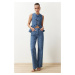 Trendyol Dark Blue High Waist Wide Leg Jeans