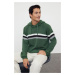 Trendyol Green Slim Fit Hooded Striped Knitwear Sweater