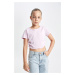 DEFACTO Girl's Crop Crew Neck Basic Short Sleeve T-Shirt