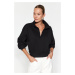 Trendyol Black Comfort Fit Crop Basic Zipper High Neck Fleece Inner Knitted Sweatshirt