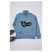 Trendyol Blue Stand-up Collar Oversize/Wide Cut Text Embroidered Sweatshirt