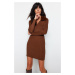 Trendyol Brown Mini Knitwear Faux Für Detail Dress