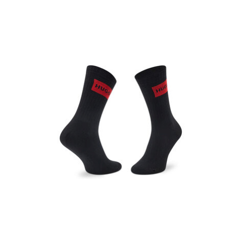 Hugo Súprava 2 párov vysokých dámskych ponožiek 2p Qs Rib Label Cc W 50468187 Čierna Hugo Boss