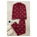 Trendyol Claret Red 100% Cotton Heart Patterned Knitted Pajama Set