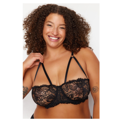 Trendyol Curve Black Lace Piping Underwire Capless Balconette Bra