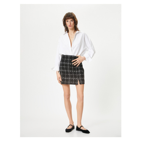 Koton Mini Tweed Skirt Slit Detail High Waist