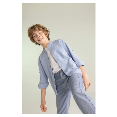 DEFACTO Boy Stand Collar Cotton Long Sleeve Shirt