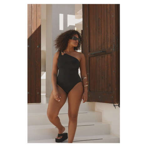 Trendyol Curve Black One Shoulder Swimsuit