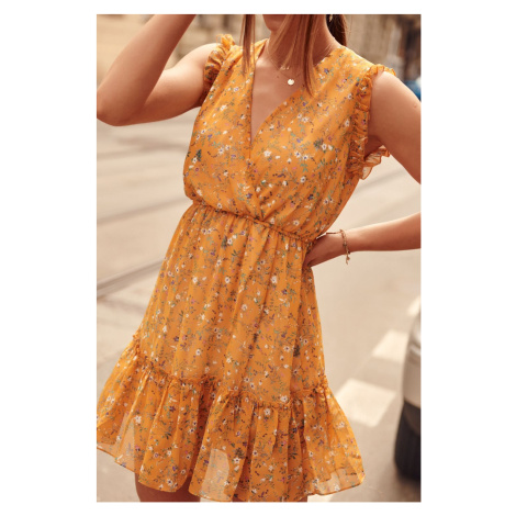 Delicate mustard dress with flowers FASARDI