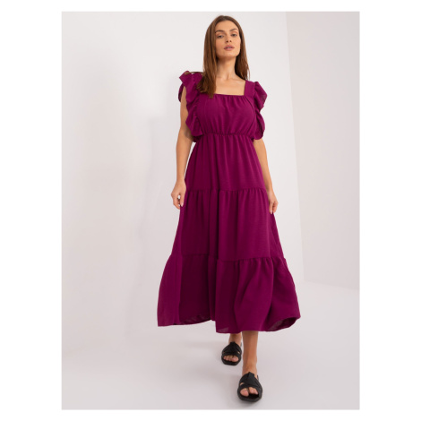 Dark purple midi dress with ruffles