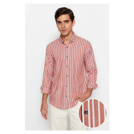 Trendyol Tile Slim Fit Striped Cotton Shirt