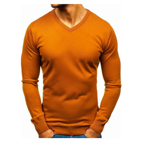 Kamelový pánsky sveter s výstrihom do V Bolf2200