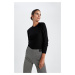 DEFACTO Regular Fit Crew Neck Extra Soft Cashmere Textured Sweater