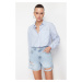 Trendyol Blue Ripped High Waist Denim Shorts