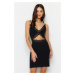 Trendyol Black Cotton Lace Detailed Ribbed Knitted Nightdress with Strap